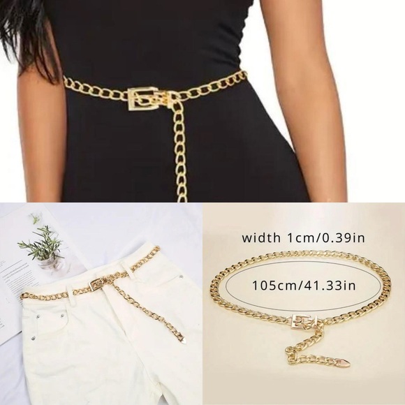 Accessories - Stylish Gold Plated Chain Belt‎ Simple Casual Metal Waist Chain Adjustable